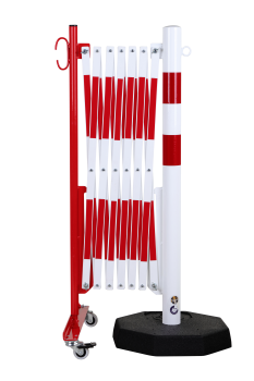 Barrière extensible 4 m avec poteaux et socles mobiles rouge/blanc